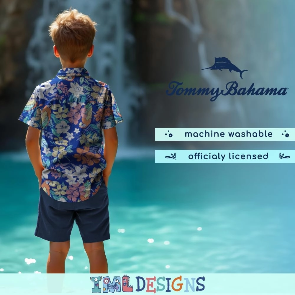 Tommy Bahama Boys Classic Woven Button-Down Shirt - Summer Short-Sleeve Hawaiian Shirt with Pocket for Kids
