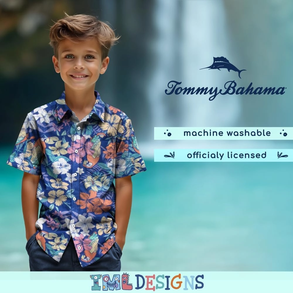 Tommy Bahama Boys Classic Woven Button-Down Shirt - Summer Short-Sleeve Hawaiian Shirt with Pocket for Kids