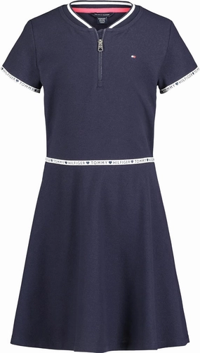 Tommy Hilfiger Girl's Short Sleeve Sporty Flag Taping Dress, Classic Style With Logo Design & Trim