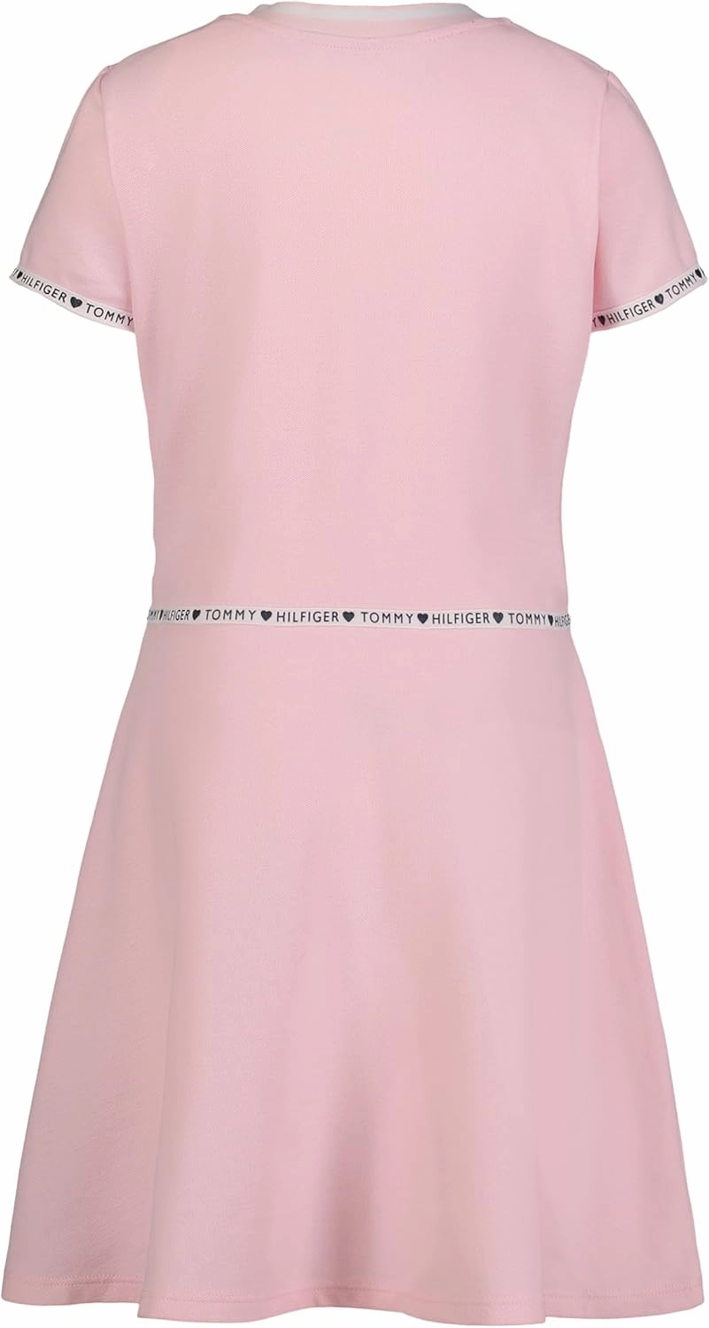 Tommy Hilfiger Girl's Short Sleeve Sporty Flag Taping Dress, Classic Style With Logo Design & Trim