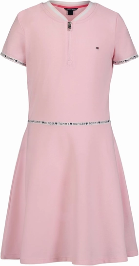 Tommy Hilfiger Girl's Short Sleeve Sporty Flag Taping Dress, Classic Style With Logo Design & Trim