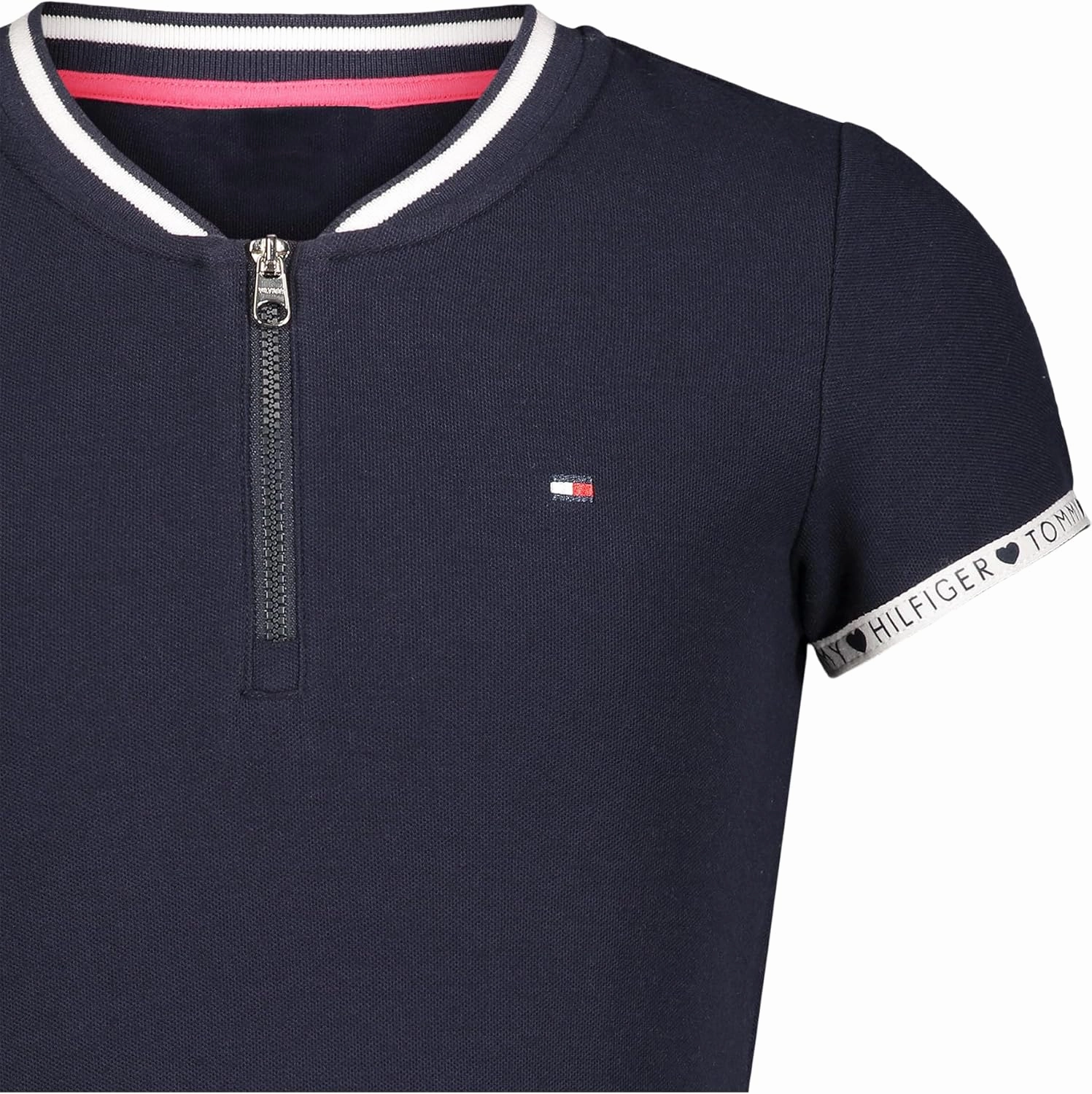 Tommy Hilfiger Girl's Short Sleeve Sporty Flag Taping Dress, Classic Style With Logo Design & Trim