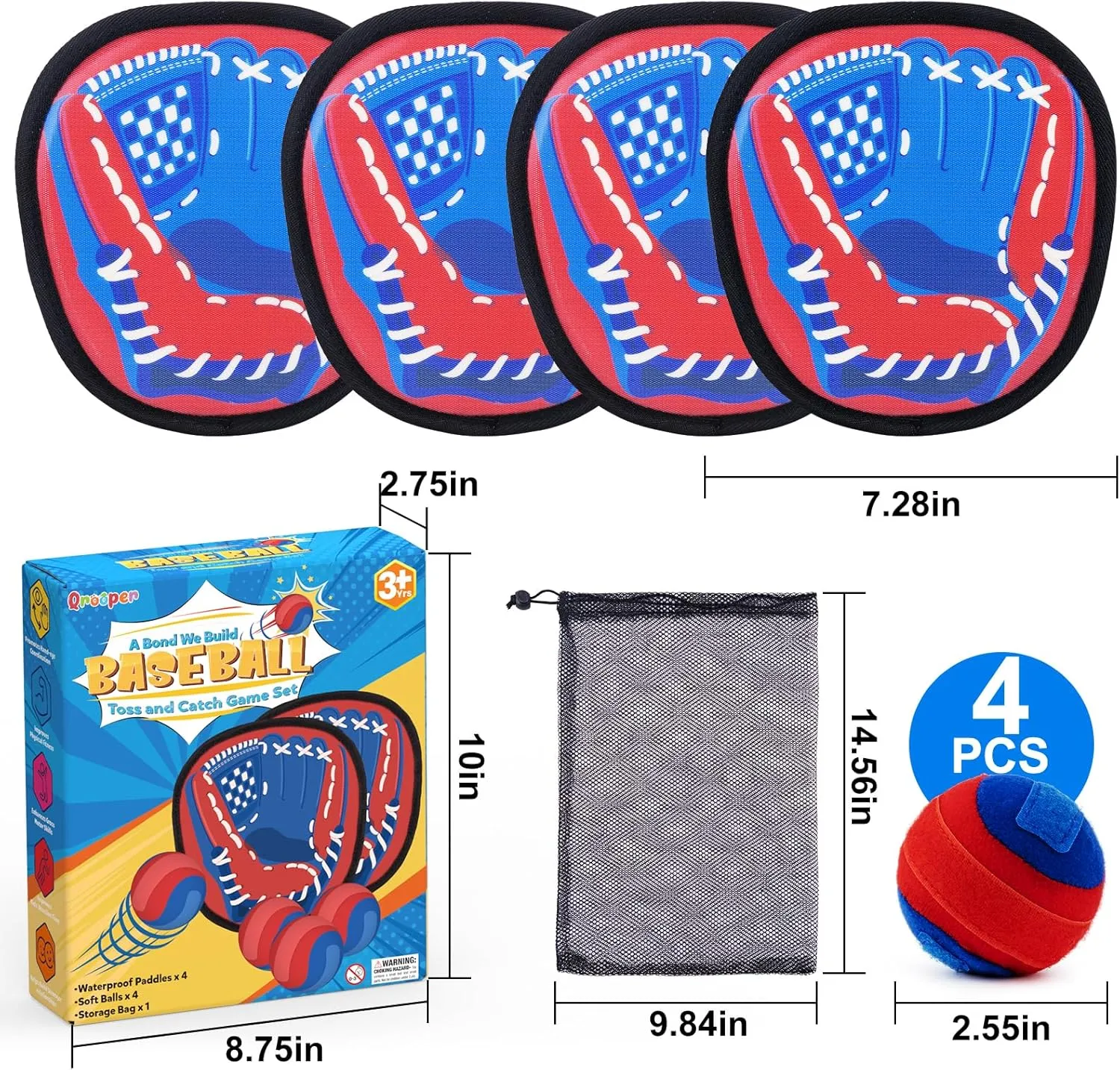 Toss and Catch Game Ball Set Beach Pool Outdoor Toys for Kids Ages 3-4 5-7 8-12, Yard Games Backyard Outside Toys for 3 4 5 6 7 8 Year Old Boys Girls Gift Toddler Baseball Training Glove