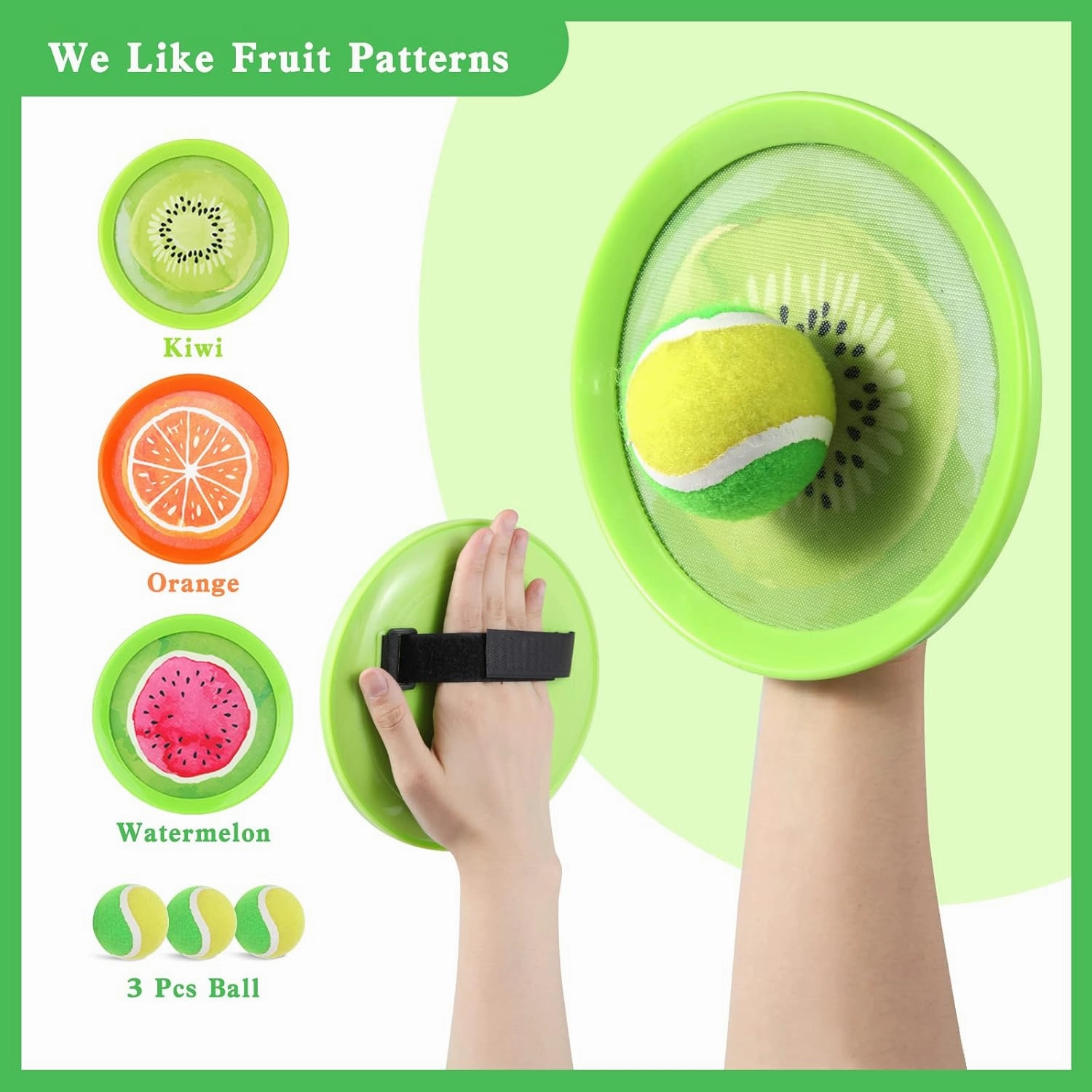Toss and Catch Ball Game Set - Fruit Design Catch Game for Kids Adults Beach Yard Lawn Outdoor Indoor 6 Sticky Paddles 3 Balls and 1 Storage Bag