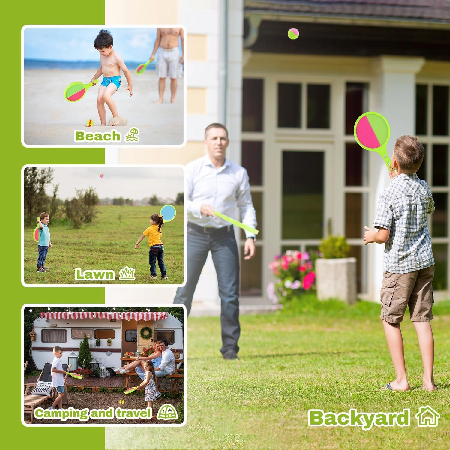 Toss and Catch Game for Kids: Toss and Catch Balls Set of 2 - Outdoor Catching Ball Paddle Toys for Ages 3  Beach Paddle Ball Sets for Yard, Backyard, Summer