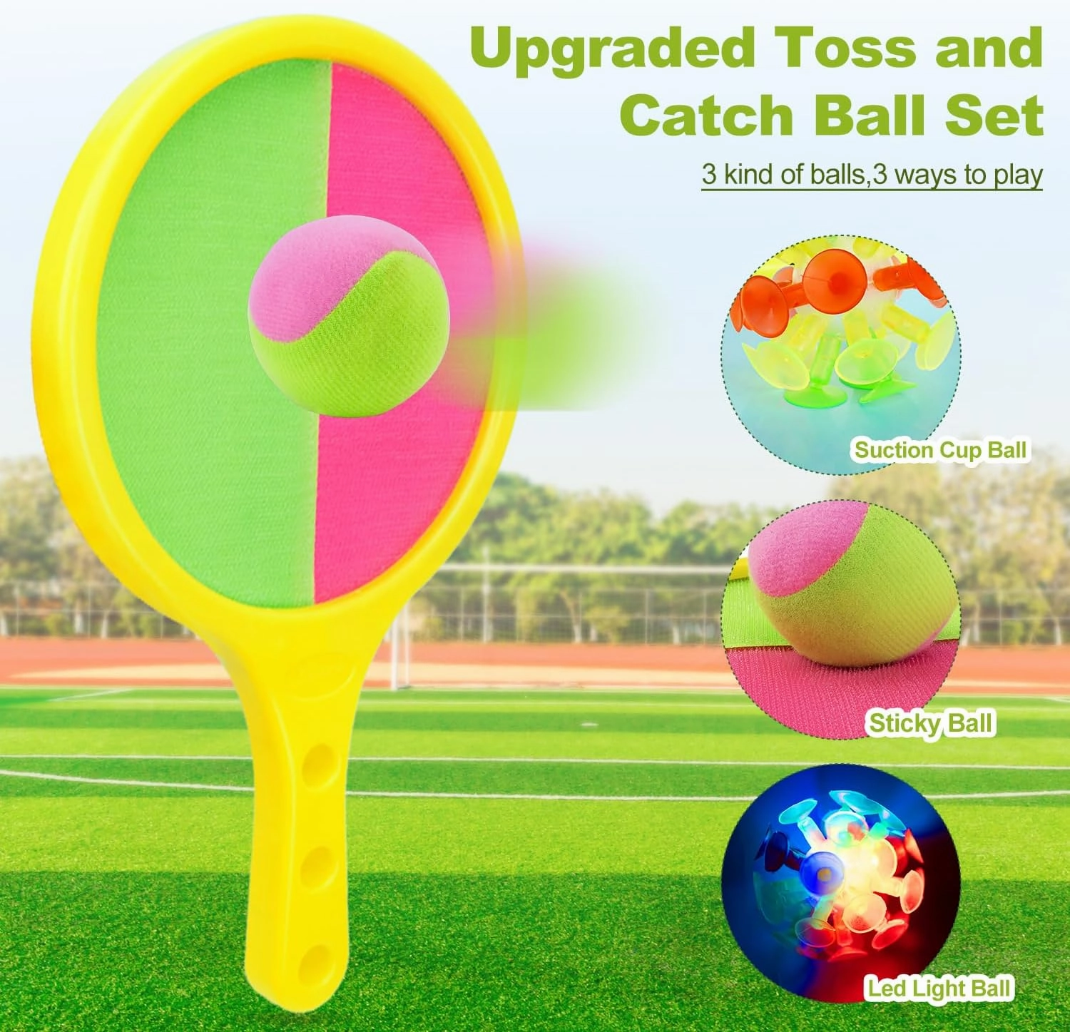 Toss and Catch Game for Kids: Toss and Catch Balls Set of 2 - Outdoor Catching Ball Paddle Toys for Ages 3  Beach Paddle Ball Sets for Yard, Backyard, Summer