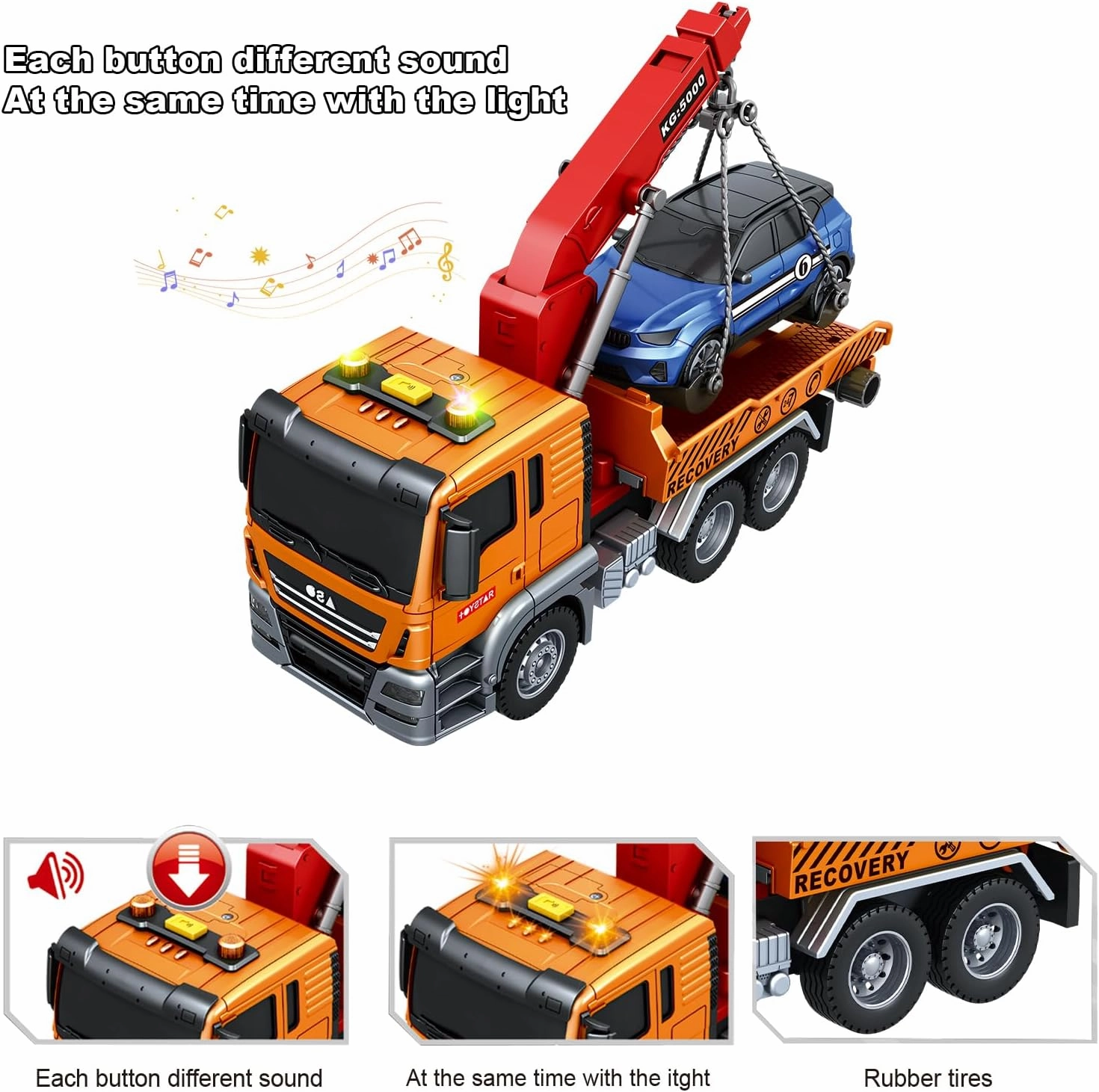Tow Truck Toy, for 3 4 5 6 7 Years Old Boy, Truck Vehicle Toy with acousto-Optic Inertial Function Racing Car, Traffic Signs Roadblock Guidepost, Working Hook, Rescue, Birthday Gifts for Boys