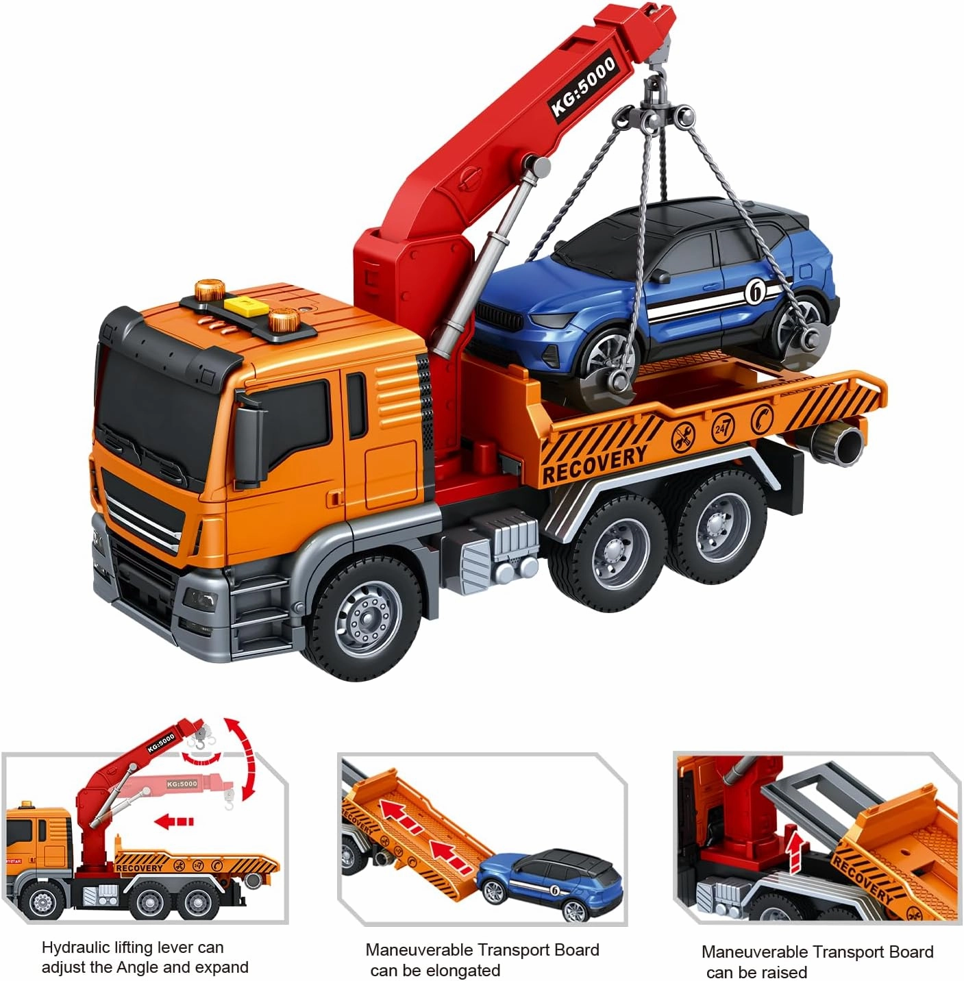 Tow Truck Toy, for 3 4 5 6 7 Years Old Boy, Truck Vehicle Toy with acousto-Optic Inertial Function Racing Car, Traffic Signs Roadblock Guidepost, Working Hook, Rescue, Birthday Gifts for Boys