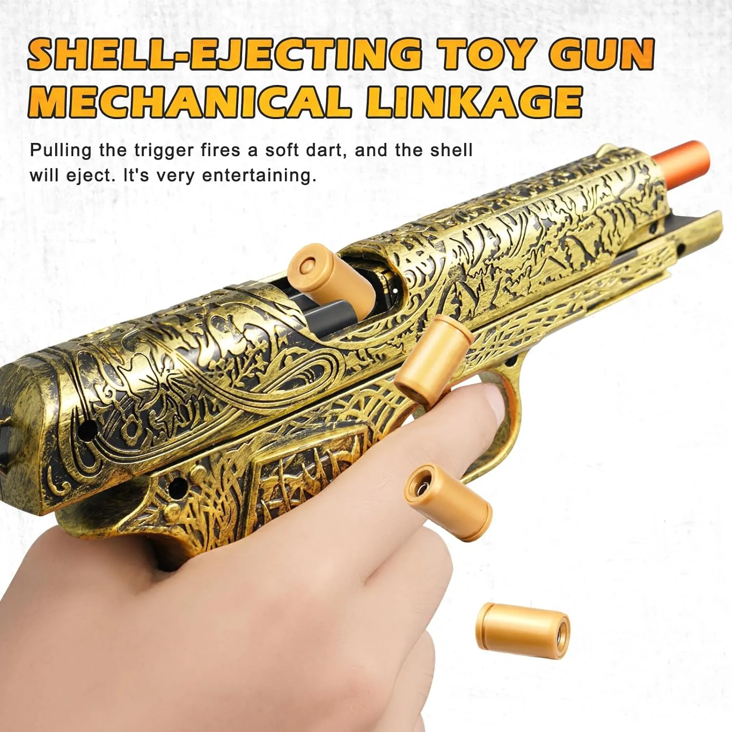 Toy Gun, 1911 Semi Auto Pistol Gun Toy for Boys, Empty Shell Ejecting Toy Gun with 120 Soft Bullets, Realistic Gun Toy Model, Kids Plastic Toy Pistol for 8  (Gold)