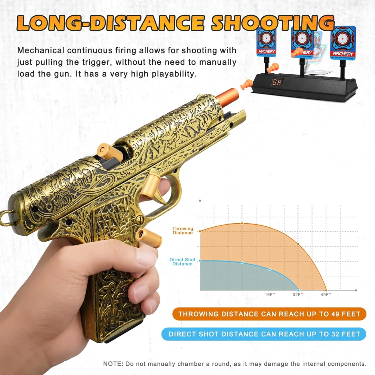 Toy Gun, 1911 Semi Auto Pistol Gun Toy for Boys, Empty Shell Ejecting Toy Gun with 120 Soft Bullets, Realistic Gun Toy Model, Kids Plastic Toy Pistol for 8  (Gold)