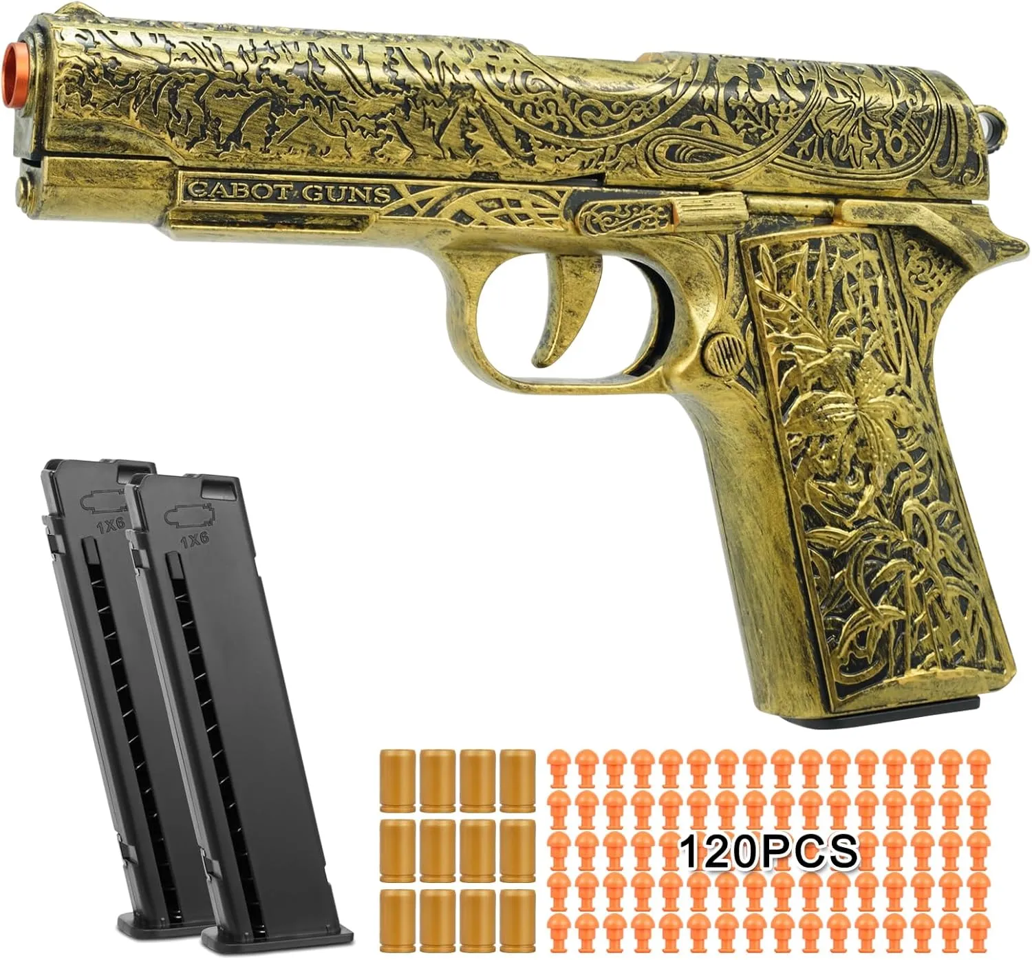 Toy Gun, 1911 Semi Auto Pistol Gun Toy for Boys, Empty Shell Ejecting Toy Gun with 120 Soft Bullets, Realistic Gun Toy Model, Kids Plastic Toy Pistol for 8  (Gold)