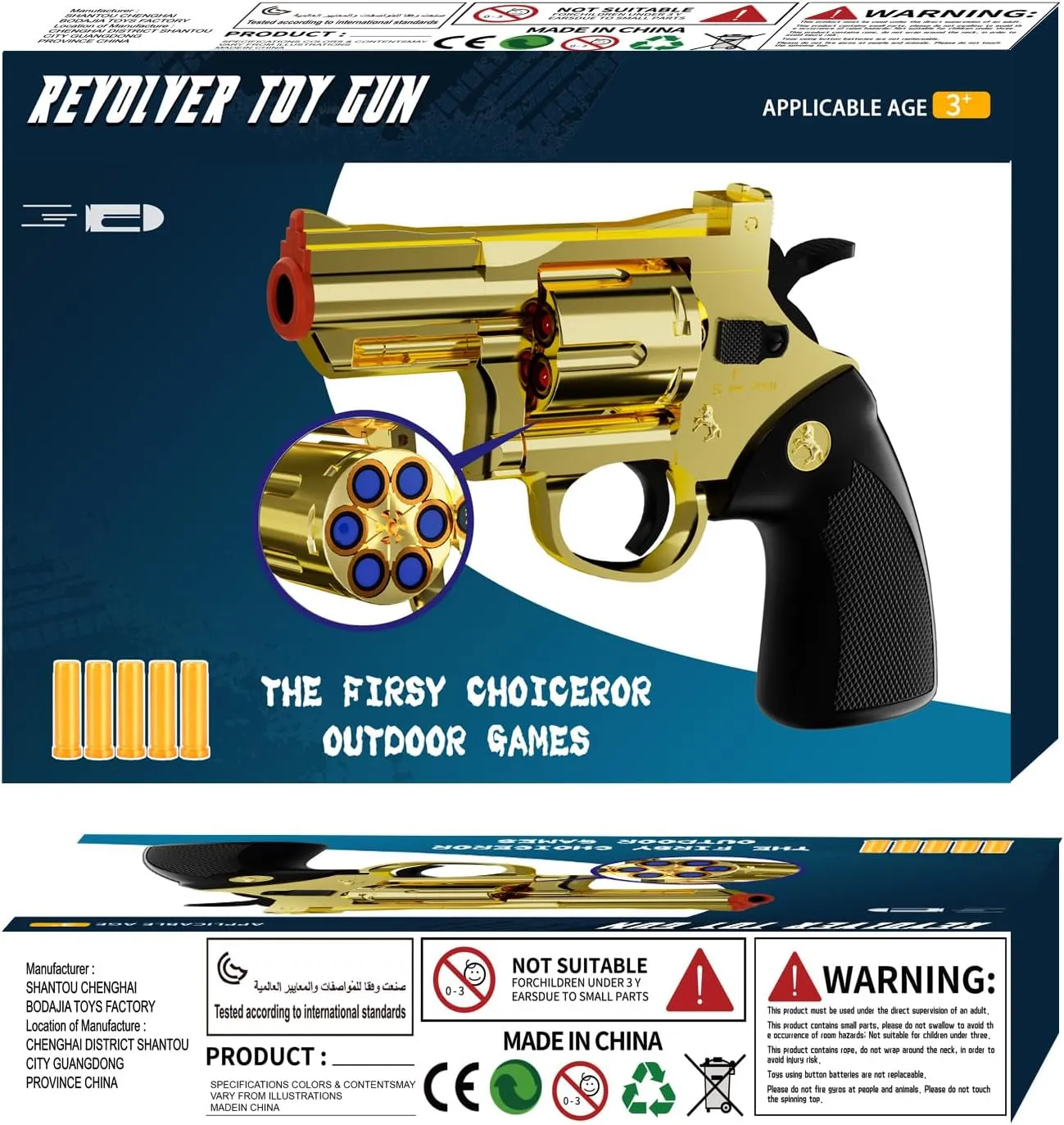 Toy Gun Soft Bullet Toy Revolver, Can fire Sponge Bullets,with 40 Bullets,for Age of 6 7 8 9 10  Years Old Kid Boys Girls（Gold）