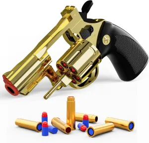 Toy Gun Soft Bullet Toy Revolver, Can fire Sponge Bullets,with 40 Bullets,for Age of 6 7 8 9 10  Years Old Kid Boys Girls（Gold）