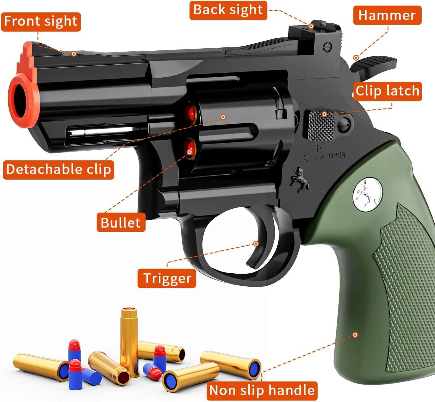 Toy Gun Soft Bullet Toy Revolver,Can fire Sponge Bullets,with 40 Bullets,for Age of 6 7 8 9 10  Years Old Kid Boys Girls（Green）