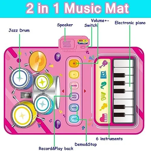 Toys for 1 Year Old Girl Gifts,2 in 1 Piano Mat Montessori Toys for 1 2 Year Old Girl,Educational Musical Toy First Birthday Gifts for 1 2 3 Year Old Girls,Christmas Stocking Stuffers for Toddler Girl