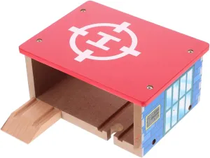Train Track Accessories Airport Toy Heliport Parking Building Wood Airport Station Toy Heliport Parking Station for Kid Wood Toy Wooden Railway Parts Wood Track Toy