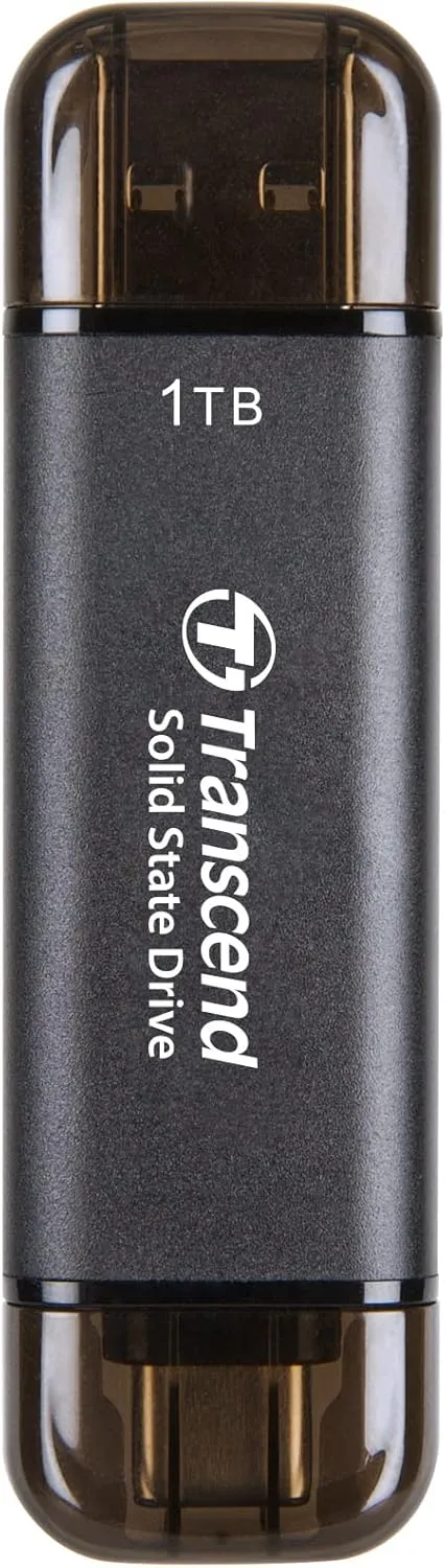 Transcend 1TB External SSD, Up to 1,050MB/s, USB Hard Drive for Tesla, iPhone&iPad&Mac, Steam Deck, ROG Ally, MSI Claw, Windows&Android, PS5&Xbox, Smart TV, 2-in-1 Type C &A, USB 3.2 Gen2 Portable SSD
