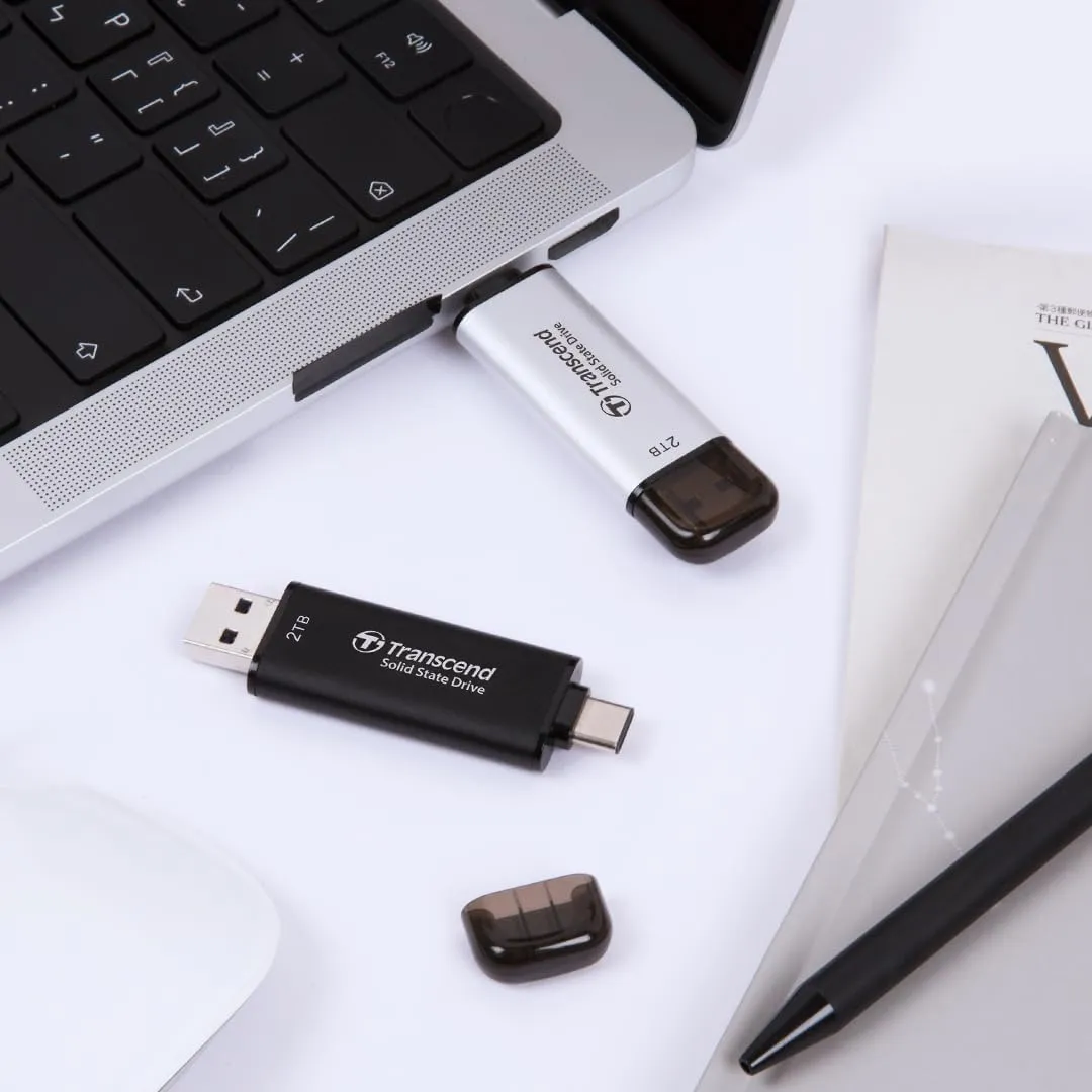 Transcend 1TB External SSD, Up to 1,050MB/s, USB Hard Drive for Tesla, iPhone&iPad&Mac, Steam Deck, ROG Ally, MSI Claw, Windows&Android, PS5&Xbox, Smart TV, 2-in-1 Type C &A, USB 3.2 Gen2 Portable SSD