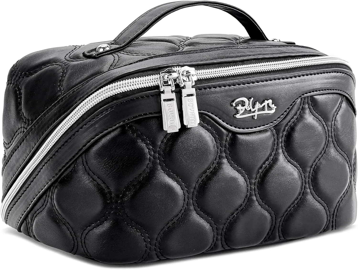 Travel Makeup Bags for Women Cosmetic Bag: Puffy Make up Bags Set of 3 - Vegan Leather Makeup Organizer - Waterproof Large Toiletry Bag with Compartments - Travel Essentials (01 Black)