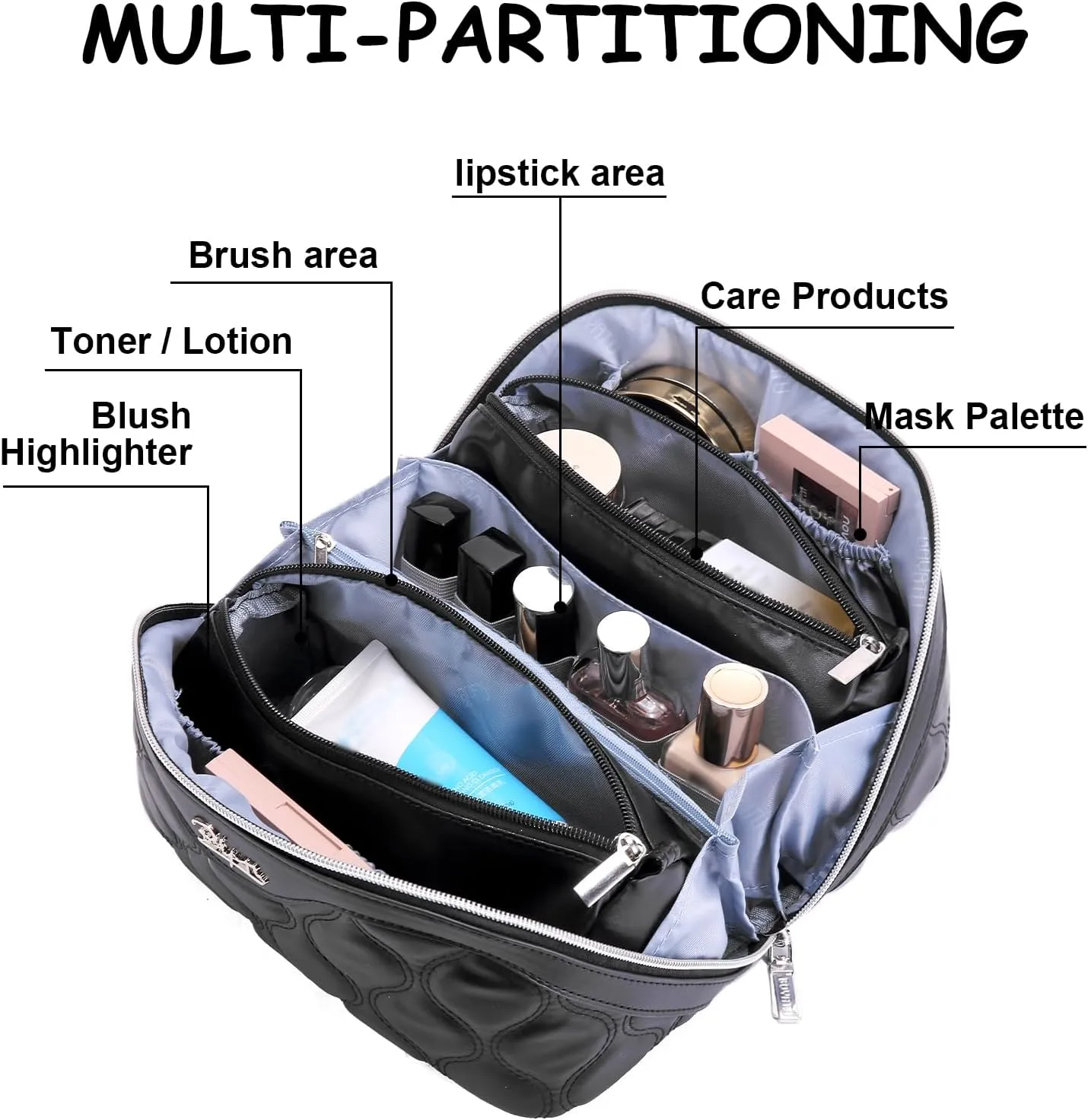 Travel Makeup Bags for Women Cosmetic Bag: Puffy Make up Bags Set of 3 - Vegan Leather Makeup Organizer - Waterproof Large Toiletry Bag with Compartments - Travel Essentials (01 Black)