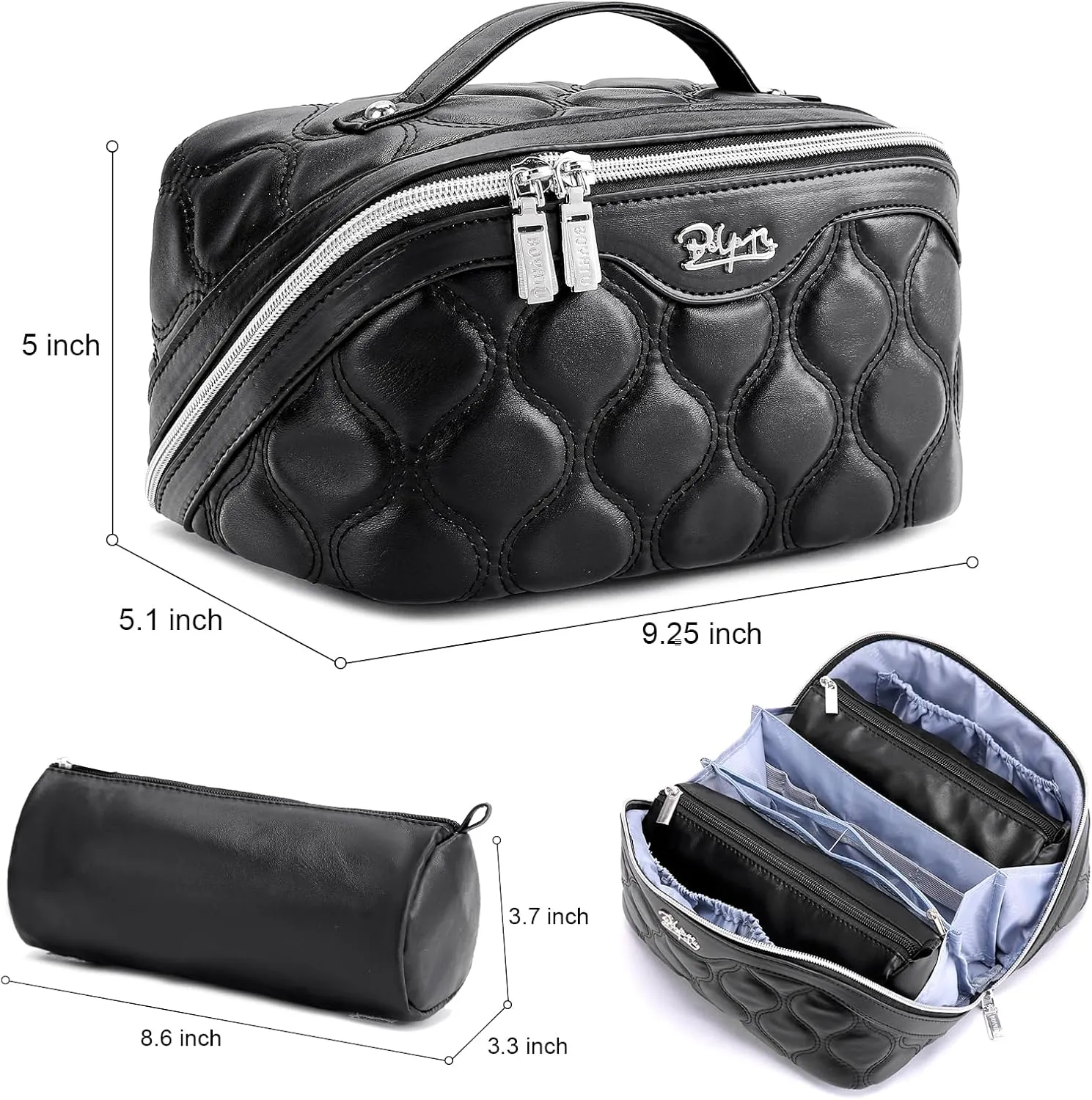 Travel Makeup Bags for Women Cosmetic Bag: Puffy Make up Bags Set of 3 - Vegan Leather Makeup Organizer - Waterproof Large Toiletry Bag with Compartments - Travel Essentials (01 Black)