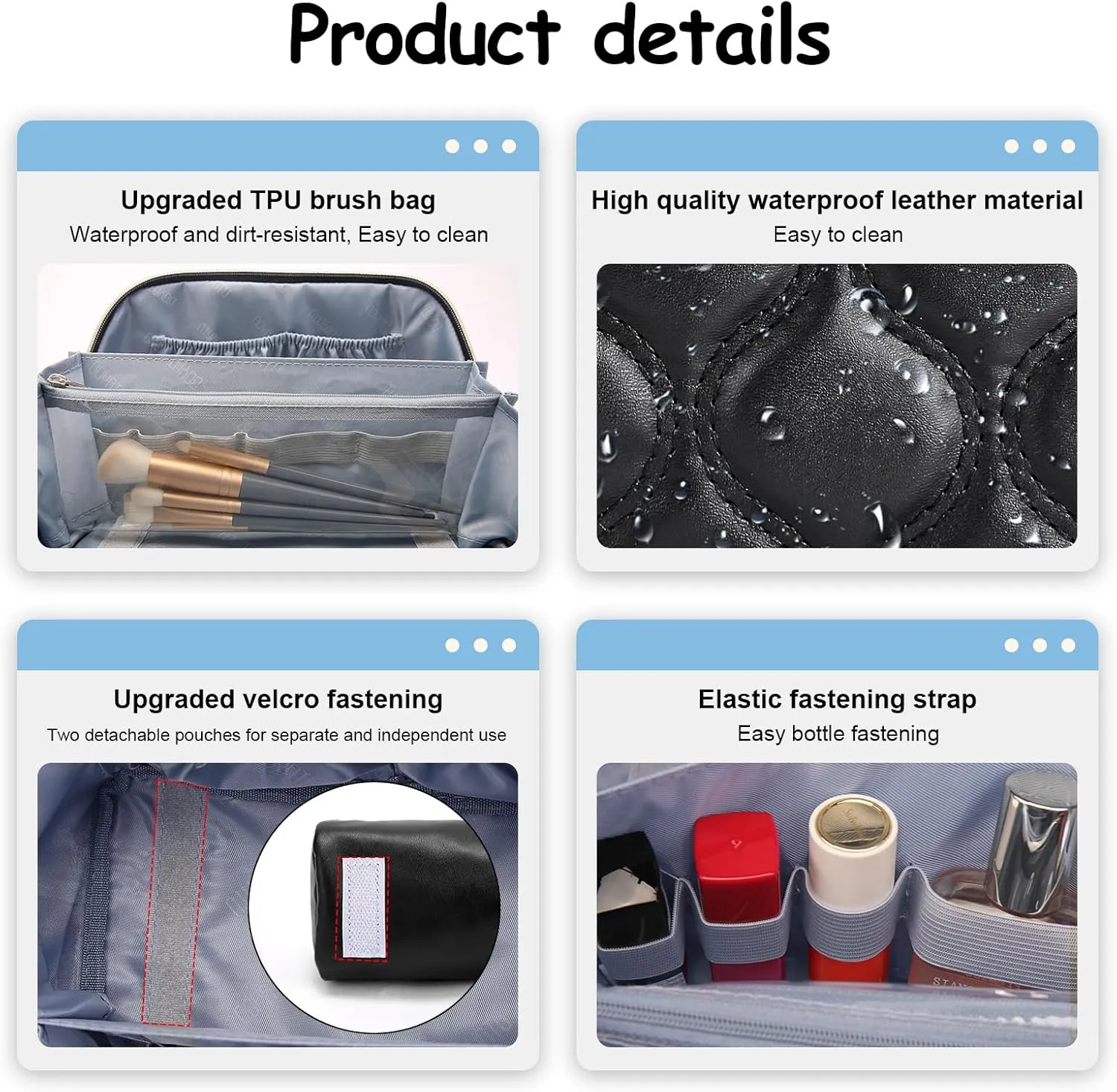 Travel Makeup Bags for Women Cosmetic Bag: Puffy Make up Bags Set of 3 - Vegan Leather Makeup Organizer - Waterproof Large Toiletry Bag with Compartments - Travel Essentials (01 Black)