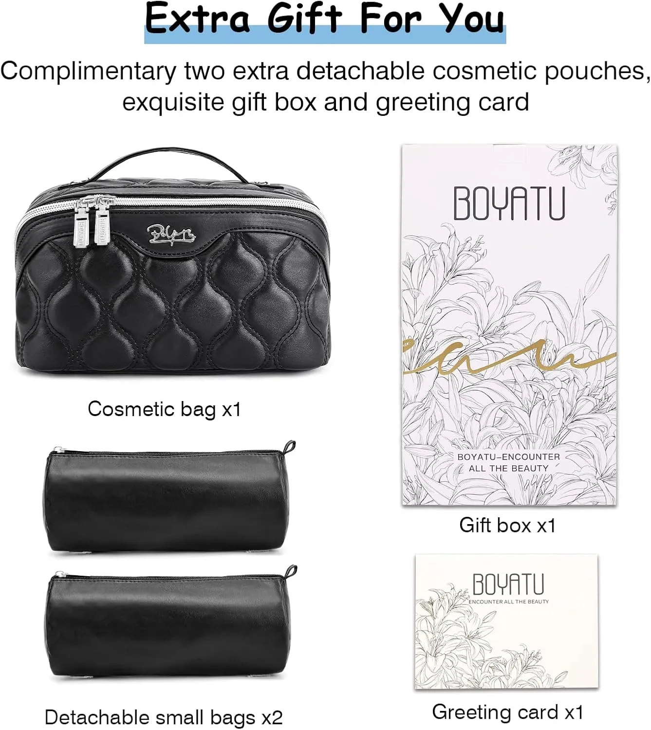 Travel Makeup Bags for Women Cosmetic Bag: Puffy Make up Bags Set of 3 - Vegan Leather Makeup Organizer - Waterproof Large Toiletry Bag with Compartments - Travel Essentials (01 Black)