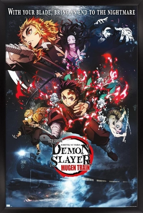 Trends International Demon Slayer: Mugen Train - Collage One Sheet Wall Poster, 22.375" x 34", Black Framed Version