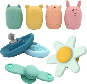 Tresor Silicon Bath Toys - Silicone Baby Bath Toys - Silicone Pool Toys - Safe Baby Bath Toys - Silicone Bath Toy - Dishwasher Safe Bath Toys - Non Toxic Toddler Toys - Silicone Suction Cup Spinner