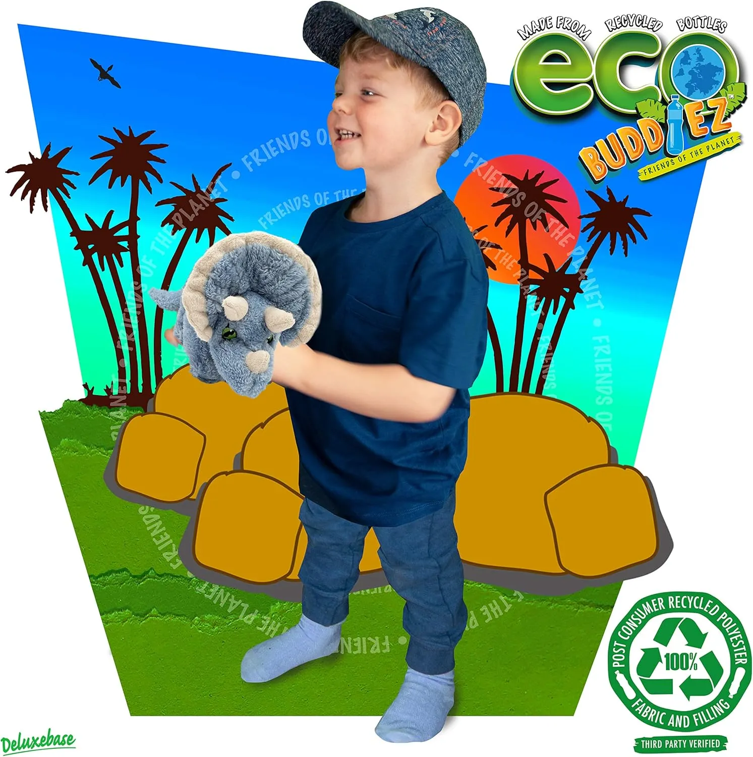 Triceratops from Deluxebase. 10 Inch Triceratops Plush Toy. Eco Friendly Child Safe Dinosaur Stuffed Animal Made from Recycled Plastic Bottles.