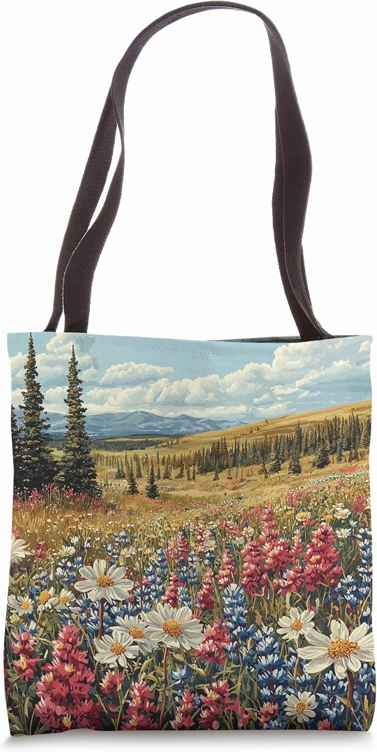 Tundra With Wildflowers Landscape Vintage Graphic Tote Bag
