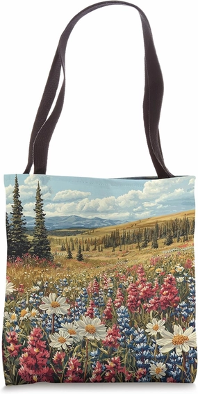 Tundra With Wildflowers Landscape Vintage Graphic Tote Bag
