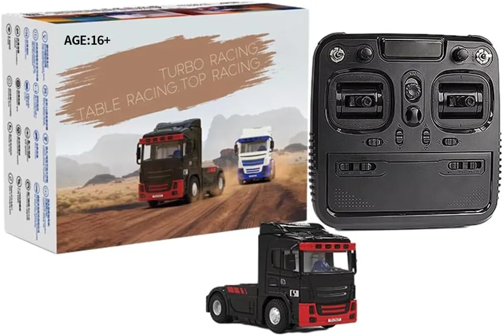 Turbo Racing C50-T 1/76 Scale Mini RC Drift Cars, 2.4G 3CH High Speed Remote Control Car, 4WD Off-Road Electric Remote Control Truck Tractor Model for Adults