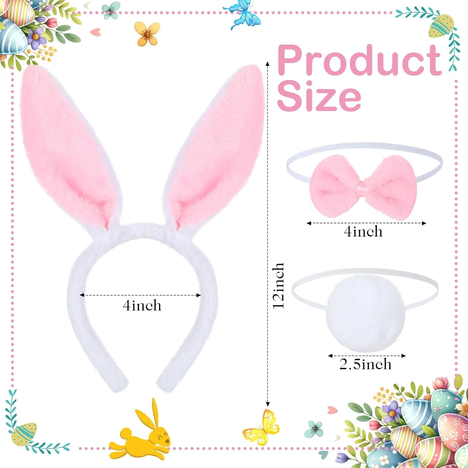 Tutu Easter Baskets Easter Costume Ruffled Tulle Fluffy Ears and Bunny Headband Bow Tie Tail Party Favors Gift for Girls DIY Egg Playset Decorations(Pink)