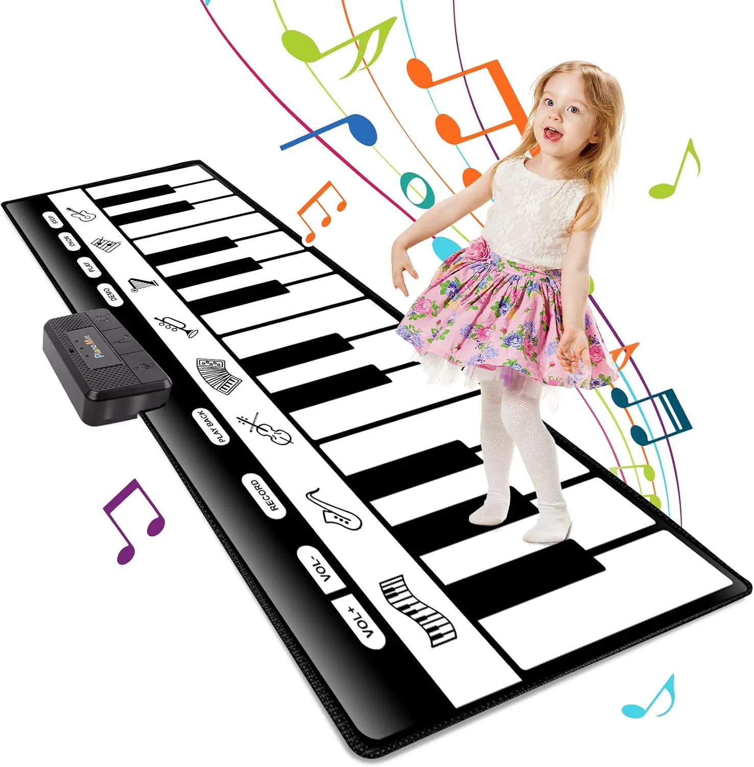 TWFRIC 6ft. Piano Mat with 24 Keys & 10 Demos & 8 Musical Instruments Sounds & 4 Play Modes, Giant Dance Floor Piano Music Play Mat 71'' Large Interactive Musical Toys Gifts for Kids Adults Toddlers