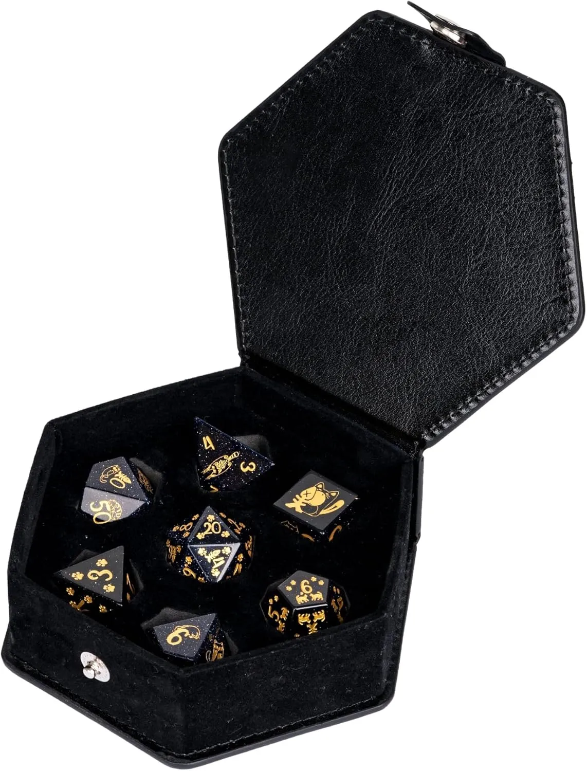 UDIXI Gemstone DND Dice Set Blue Sandstone Dice with Cute Cat Pattern, Stone Dice for Dungeons and Dragons Tabletop Game