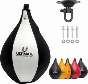 Ultimate Fitness Speed Bag - Boxing Leather MMA Muay Thai Training Punching Dodge Workout Speedball Kicking Striking Ball Kit with Hanging Swivel, Neddle, Screw Set