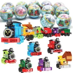 UMEELR Building Blocks, 12PCS Train Toys Surprise Eggs Sets, Easter Egg Train Building Blocks for Kids, Easter Gift, Party Prizes, Baby's First Birthday, Ages 2 