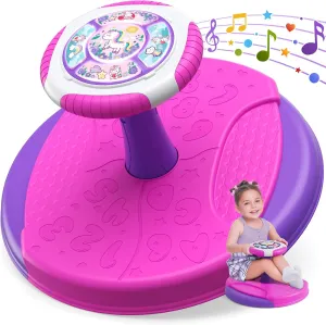 Unicorn Sit and Spin Toys for Toddlers 3-5 Girls, 360° Toddler Spinning Seat with LED Lights and Music, Sensory Toys Birthday Gift for Kids