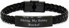 Unique Hiking Braided Leather Bracelet, Hiking. My Hobby Rocks!, Present for Friends, Inspirational Gifts from Friends, Outdoor Gear, Hiking Boots, Camping Gear, Sleeping Bag, Tent