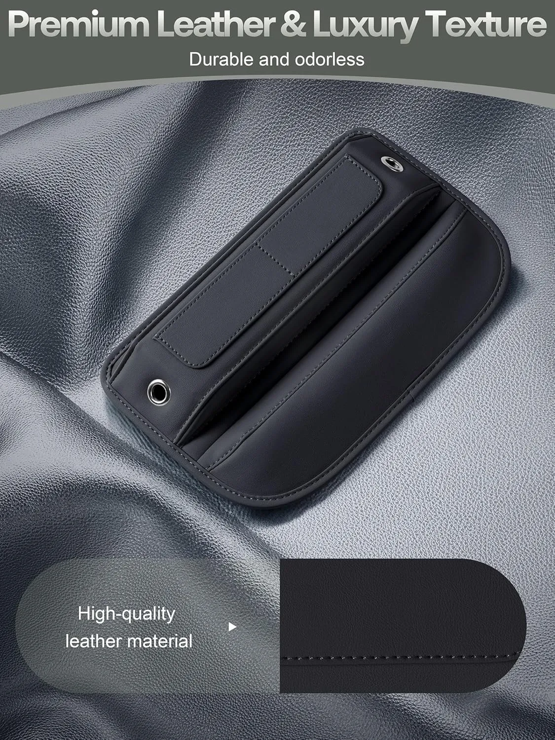 Universal Fit Premium Leather Car Seat Gap Filler Organizer, Center Console Organizer with Card Slots for Car Suv Truck (Black, 2 Pack)