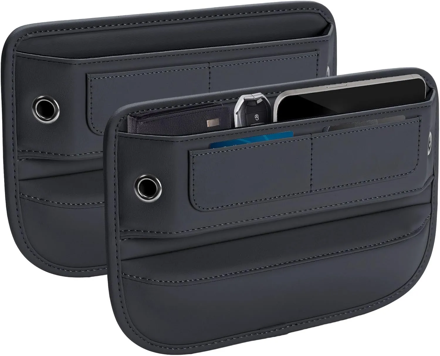 Universal Fit Premium Leather Car Seat Gap Filler Organizer, Center Console Organizer with Card Slots for Car Suv Truck (Black, 2 Pack)