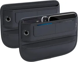 Universal Fit Premium Leather Car Seat Gap Filler Organizer, Center Console Organizer with Card Slots for Car Suv Truck (Black, 2 Pack)