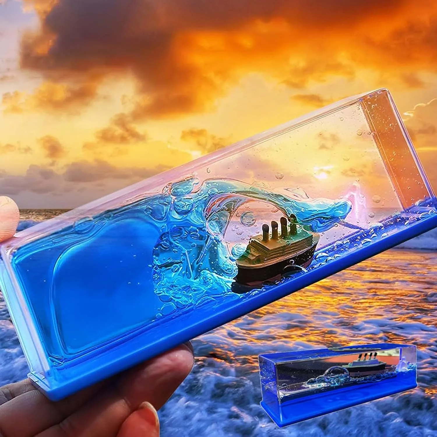 Unsinkable Boat in a Box, Unsinkable Cruise Ship Toy, Cruise Ship Fluid Drift Bottle, Cruise Ship Fluid Drift Model Decoration, Home Decoration Toys Gift. (Blue)