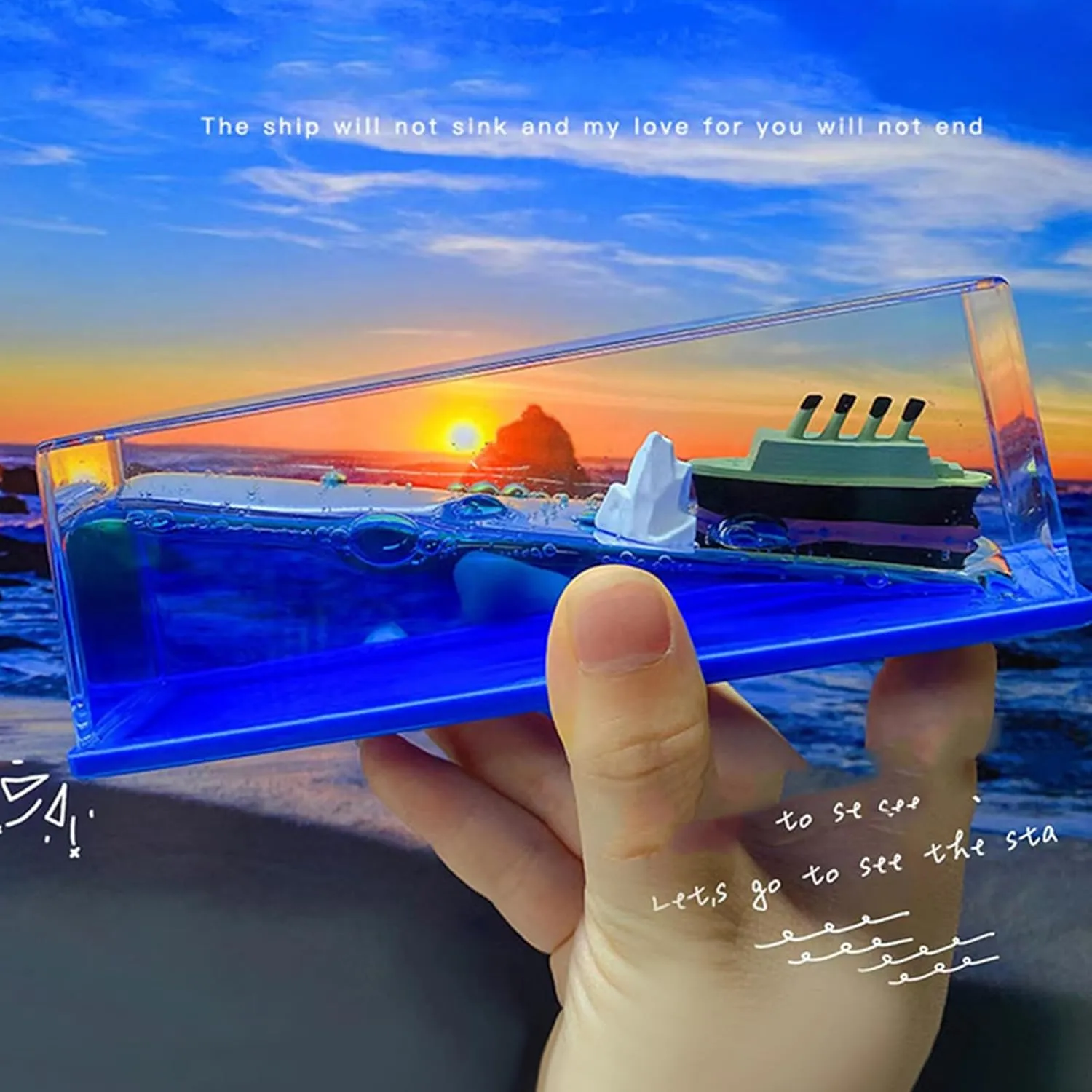 Unsinkable Boat in a Box, Unsinkable Cruise Ship Toy, Cruise Ship Fluid Drift Bottle, Cruise Ship Fluid Drift Model Decoration, Home Decoration Toys Gift. (Blue)