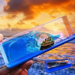 Unsinkable Boat in a Box, Unsinkable Cruise Ship Toy, Cruise Ship Fluid Drift Bottle, Cruise Ship Fluid Drift Model Decoration, Home Decoration Toys Gift. (Blue)