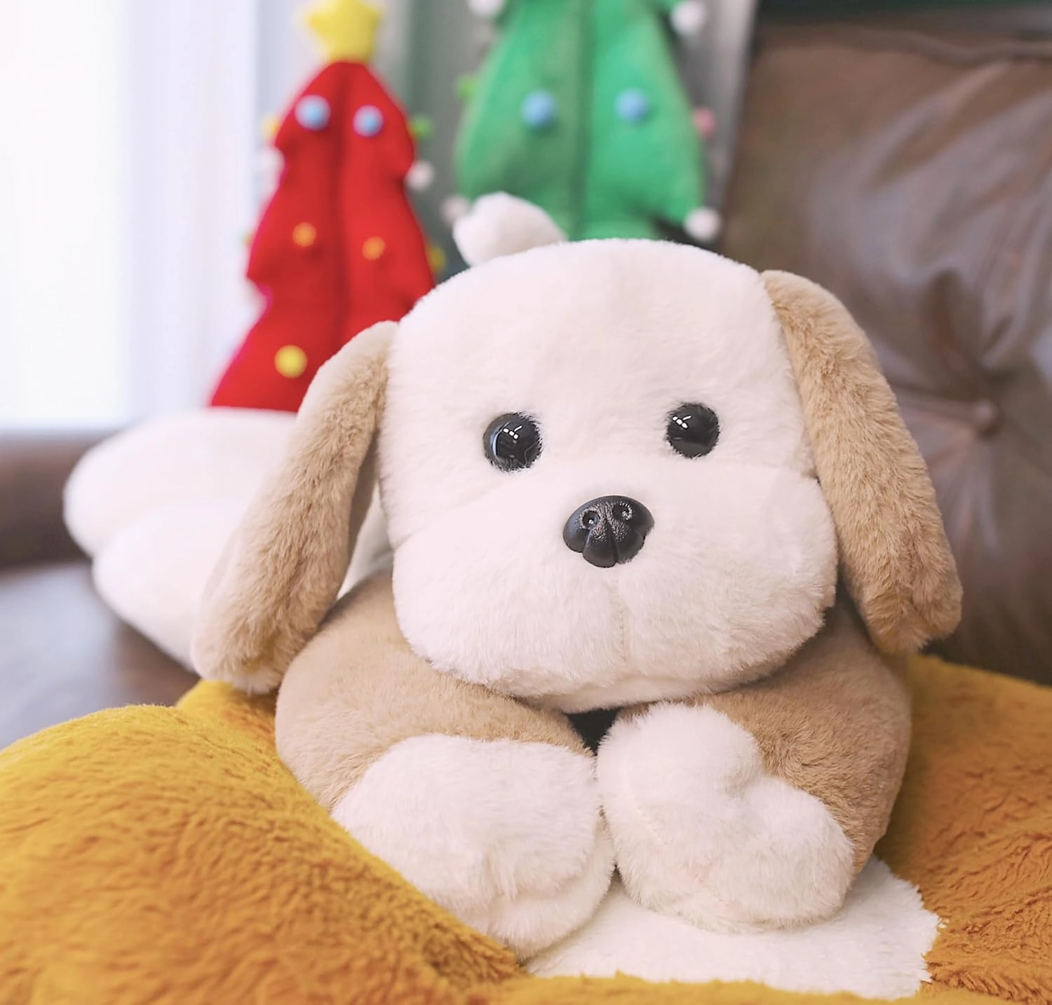 uoozii 20" | 4 Pounds Light Brown Dog Weighted Stuffed Animals with Unscented Microwavable Heating Pad, Cute Coolable Heatable Weighted Plush Warm Gift for Kids & Adults