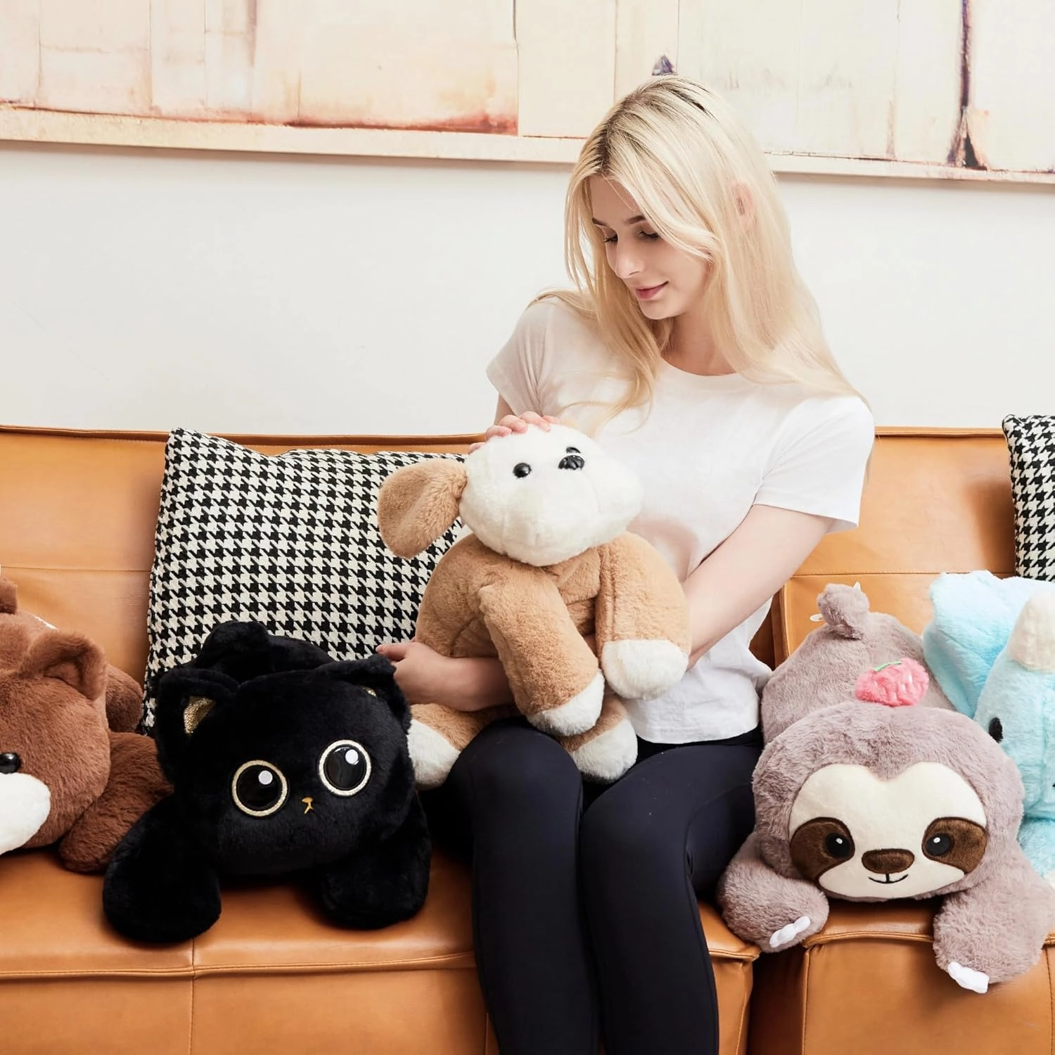uoozii 20" | 4 Pounds Light Brown Dog Weighted Stuffed Animals with Unscented Microwavable Heating Pad, Cute Coolable Heatable Weighted Plush Warm Gift for Kids & Adults