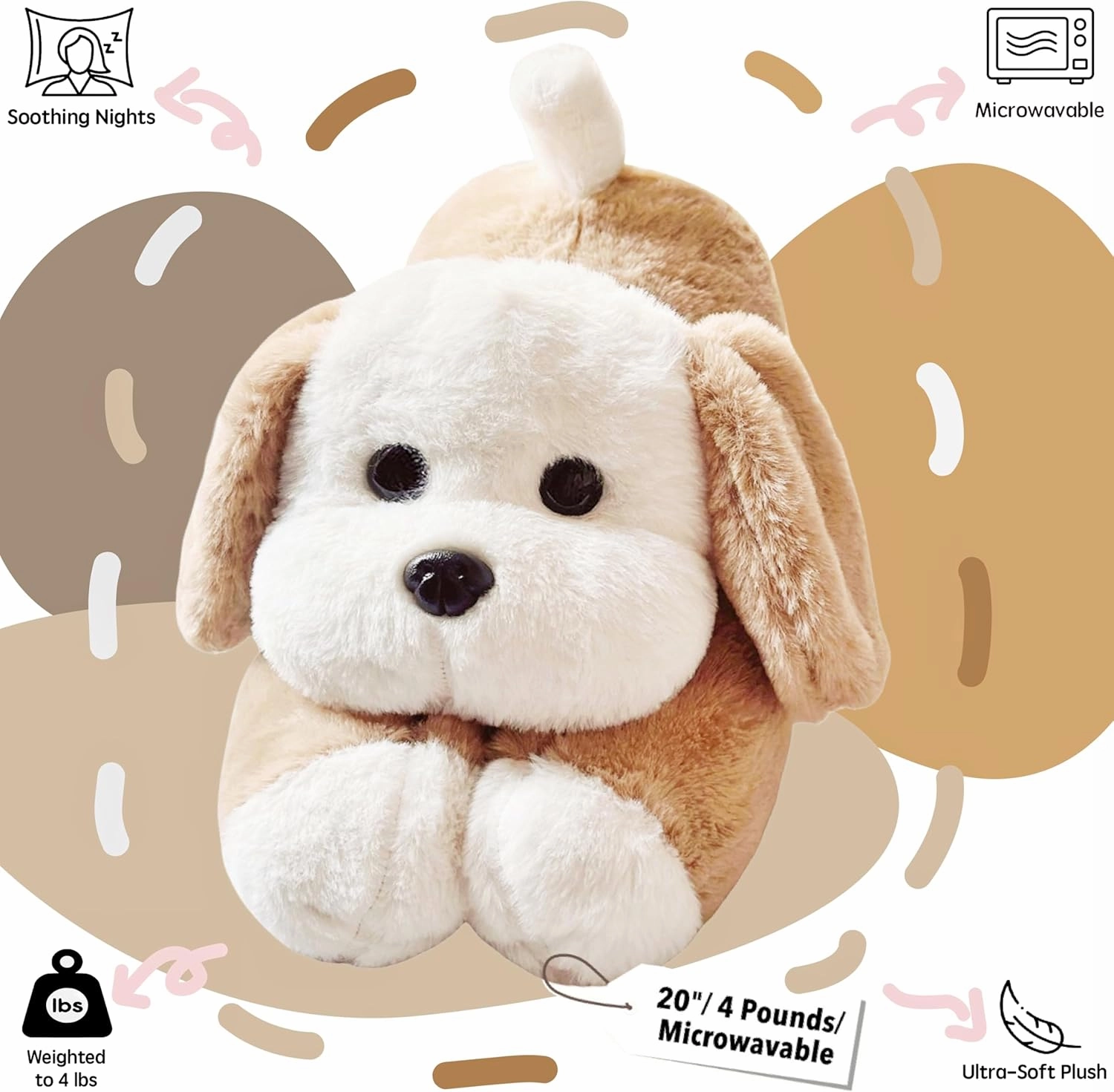 uoozii 20" | 4 Pounds Light Brown Dog Weighted Stuffed Animals with Unscented Microwavable Heating Pad, Cute Coolable Heatable Weighted Plush Warm Gift for Kids & Adults