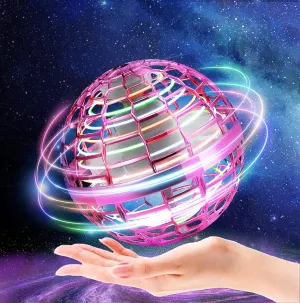 Upgraded 2023 Flying Ball Toys, Built-in RGB Lights Spinner 360 Rotating, Safe for Kids & Adults, Magic Indoor/Outdoor Globe Shape Mini Drone (Pink)